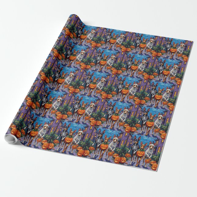 Papel De Presente Australian Kelpie Fazendo Trick-or-Treat no Hallow (Desenrolado)