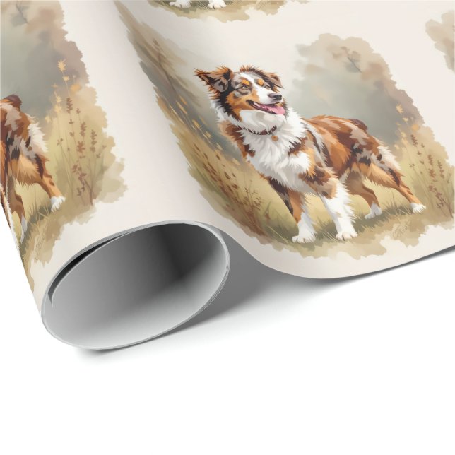 Papel De Presente Australian Shepherd Dog Red Merle Aussie (Ponta do rolo)