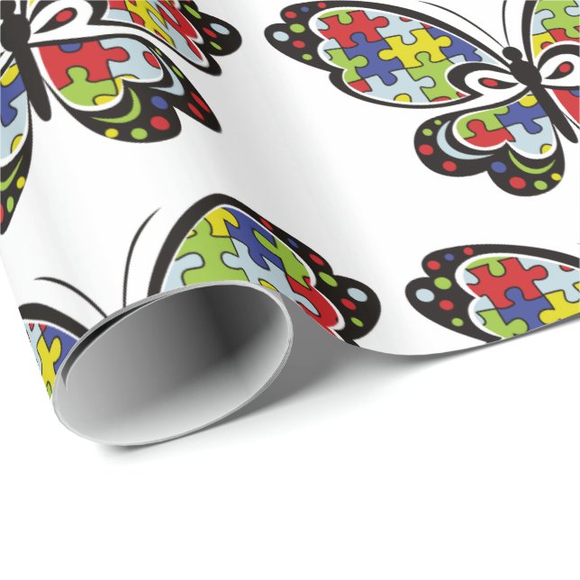 Papel De Presente Autism Awareness Butterfly (Ponta do rolo)