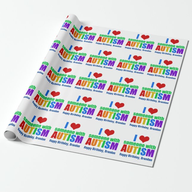 Papel De Presente Autism Love Rainbow Personalizado Aniversário (Desenrolado)