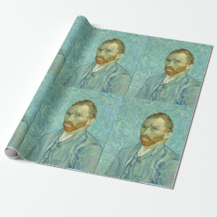 Papel De Presente Autorretrato de Vincent Van Gogh com Fundo Azul