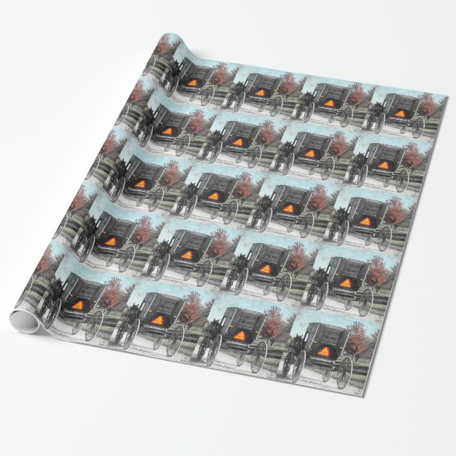 Papel De Presente Autumn Amish Buggy (Desenrolado)