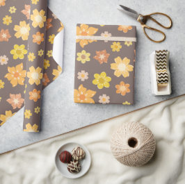 Papel De Presente Autumn Blooms e Flores de Ouro Aniversário Invisív