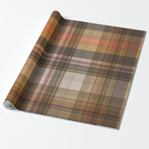 Papel De Presente Autumn Brown e Orange Xadrez   