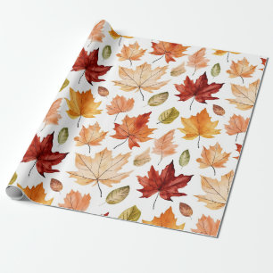 Papel De Presente Autumn Fall Deixa Terracotta Brown Boho Padrão