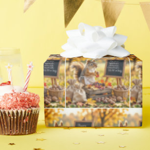 Papel De Presente Autumn Farmstand com um esquilo