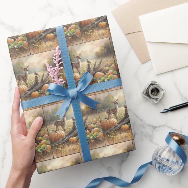 Papel De Presente Autumn Fawn em um Pumpkin Patch (Presentear)