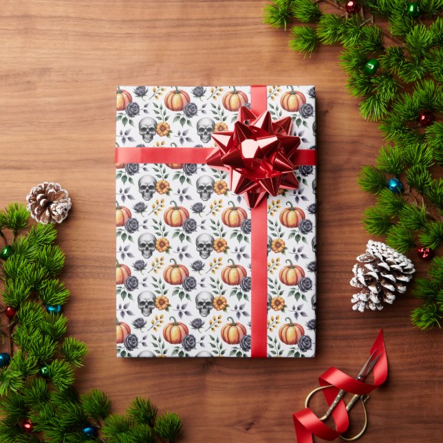 Papel De Presente Autumn Floral Halloween (Presente de Natal)