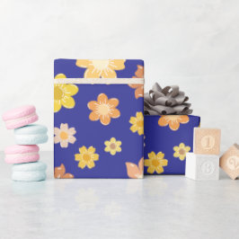 Papel De Presente Autumn Flowers Midnight Blue Seamless Gift