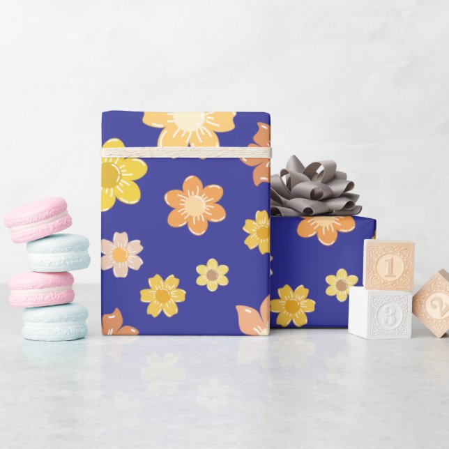 Papel De Presente Autumn Flowers Midnight Blue Seamless Gift (Chá de bebê)