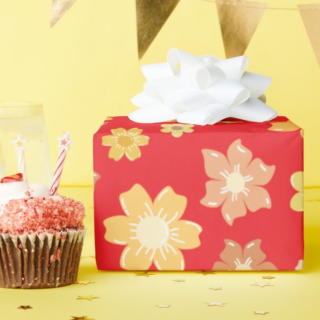 Papel De Presente Autumn Flowers Red Seamless Celebração de Aniversá (Festa de aniversário)