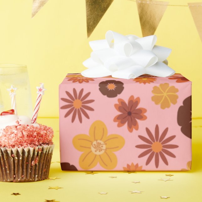 Papel De Presente Autumn Flowers Sanguíneos Pinky Queda Aniversários (Festa de aniversário)