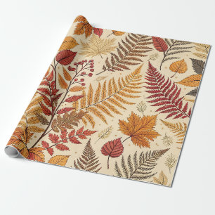 Papel De Presente Autumn Foliage e Berries - Tons Terrestres Quentes