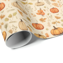 Papel De Presente Autumn Harvest Pumpkins & Fall Leaves Rustic