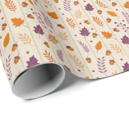 Papel De Presente Autumn Leaf Gift Wrap in Soft Lavender and Rust