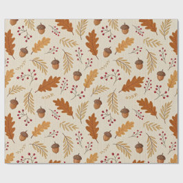 Papel De Presente Autumn Leaves and Acorns Pattern