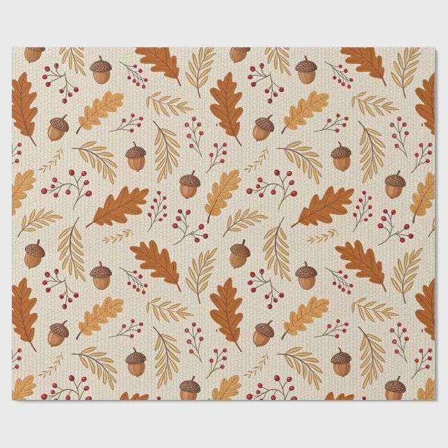 Papel De Presente Autumn Leaves and Acorns Pattern (Aberto)