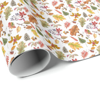 Papel De Presente Autumn Leaves com Acorn e Berries Selvagens Sem Se