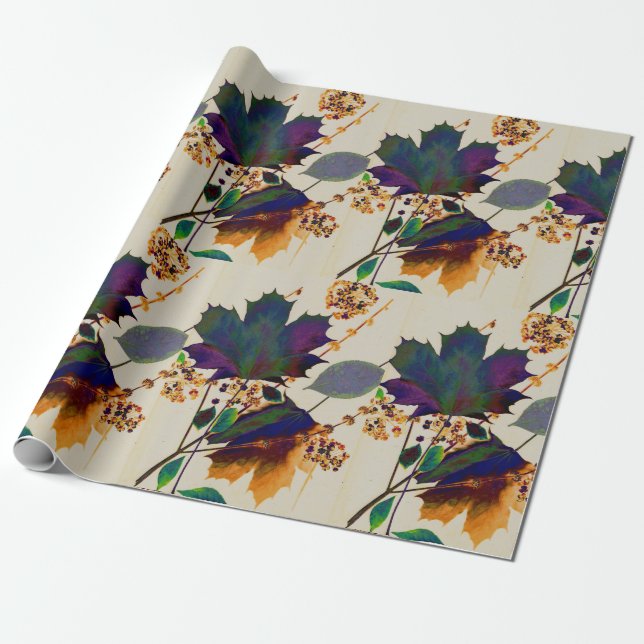 Papel De Presente Autumn Leaves em Royal Colors (Desenrolado)