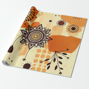 Papel De Presente Autumn Mandala Quente - Tones Florais Russos