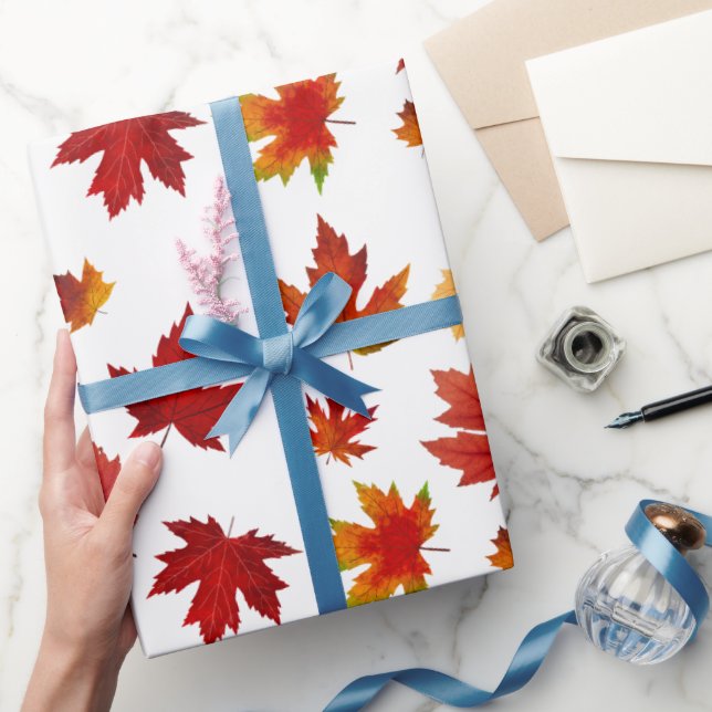 Papel De Presente Autumn Maple deixa presentes no Dia de Ação de Gra (Presentear)