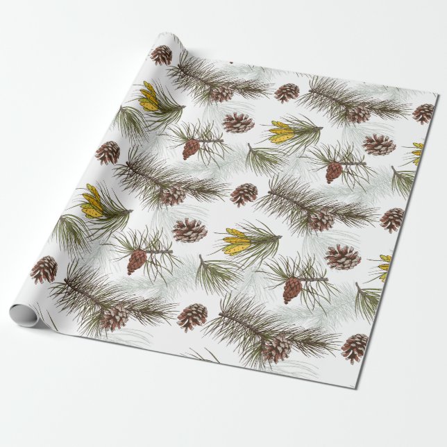 Papel De Presente Autumn Pine Cones (Desenrolado)