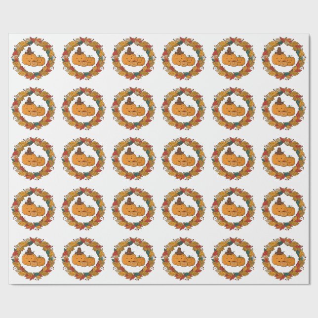 Papel De Presente Autumn Pumpkin Family Wreath (Aberto)
