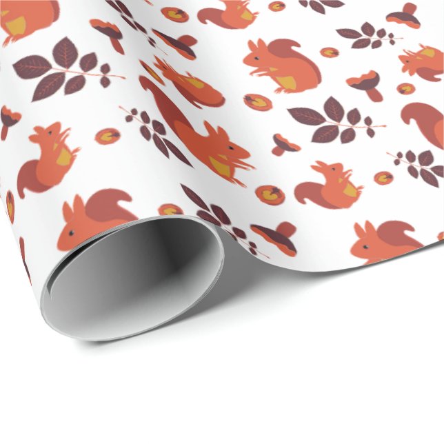 Papel De Presente Autumn Squirrel Acorn (Ponta do rolo)