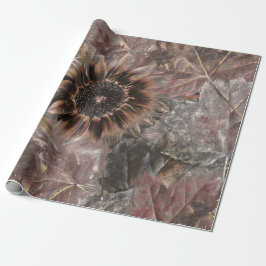 Papel De Presente Autumn Vintage Girassol Cinza Castanho-do-sol Folh
