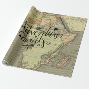 Papel De Presente Aventura Aguarda Mapa do Mundo Antigo