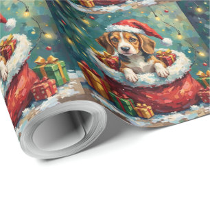 Papel De Presente Aventura da bolsa de Natal do Beagle com Papai Noe