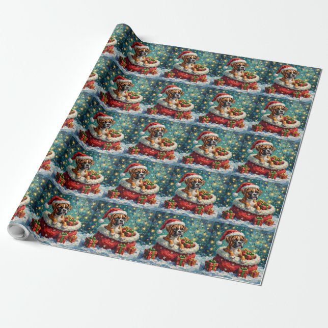Papel De Presente Aventura da bolsa de Natal do Boxer (Desenrolado)