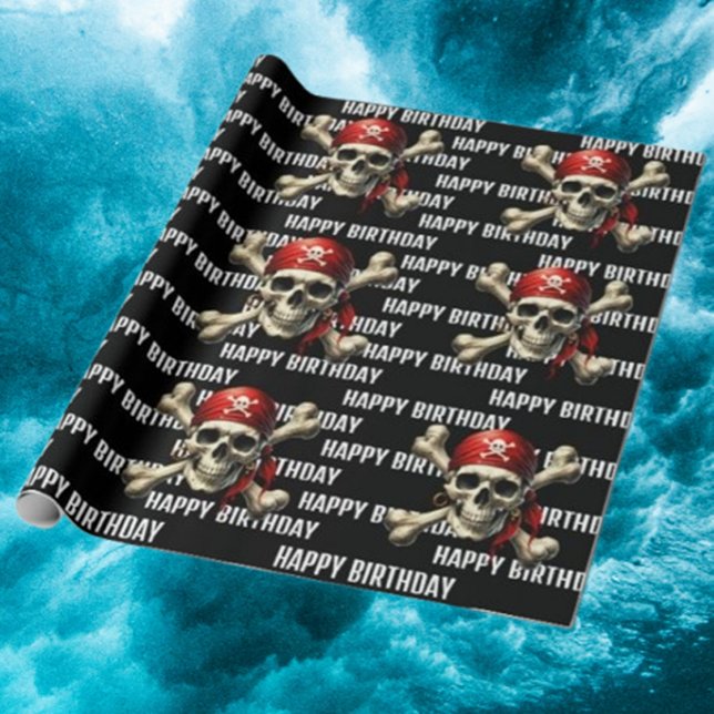 Papel De Presente Aventura de Aniversário Pirata (Make every birthday unforgettable with our Pirate Birthday Adventure Wrapping Paper.)