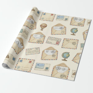 Papel De Presente Aventura de Correio Aéreo Vintage (4)