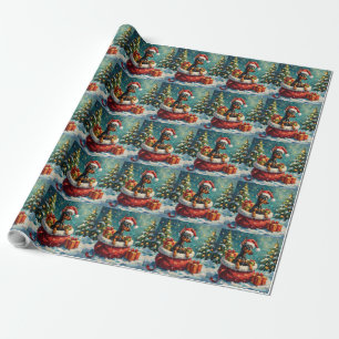 Papel De Presente Aventura de Natal do Doberman na Bolsa do Papai No