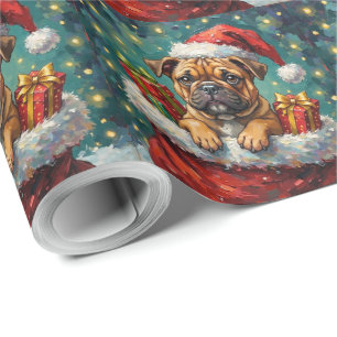 Papel De Presente Aventura do Bulldog na Bolsa do Papai Noel de Nata