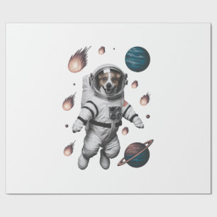 Papel De Presente Aventura Espacial Com Um Astronauta Cachorro