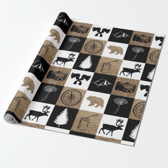 Papel De Presente Aventura Rustic Camping Outdoor (Desenrolado)