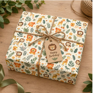 Papel De Presente Aventura Selvagem na Selva 1º Aniversário