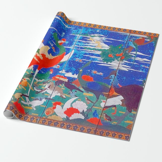 Papel De Presente Aves, Animais e Plantas Flores (Esquerda) Jacuchu (Desenrolado)
