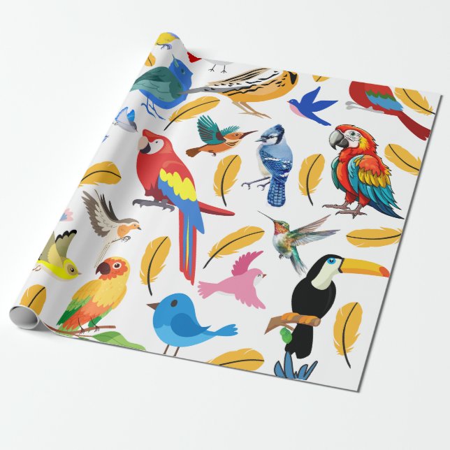 Papel De Presente Aves Coloridas (Desenrolado)