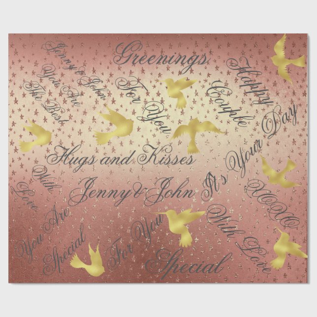 Papel De Presente Aves De Casamento De Pessegueira De ouro (Aberto)