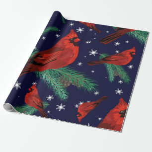 Papel De Presente Aves de inverno - cardeais em ramos de árvores de