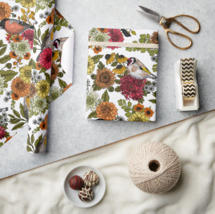 Papel De Presente Aves e flores do jardim 1