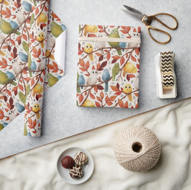 Papel De Presente Aves Engraçadas (Madeira Primavera) (Artesanato)