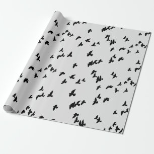 Papel De Presente Aves Negras Voadoras Gótica
