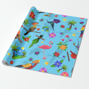 Papel De Presente Aves Tropicais