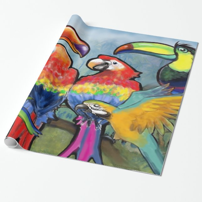 Papel De Presente Aves Tropicais 2x3' 60# Poster de Parede (Desenrolado)