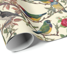 Papel De Presente Aves Vitorianas e Rosas — Scrapbook Chintzy Retro