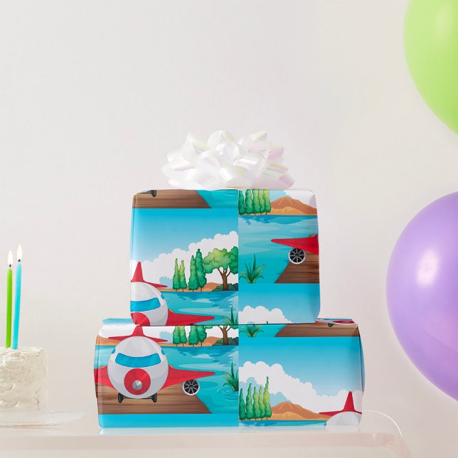 Papel De Presente Avião Cartoon no Lago Diversão Viagem (Criador carregado)